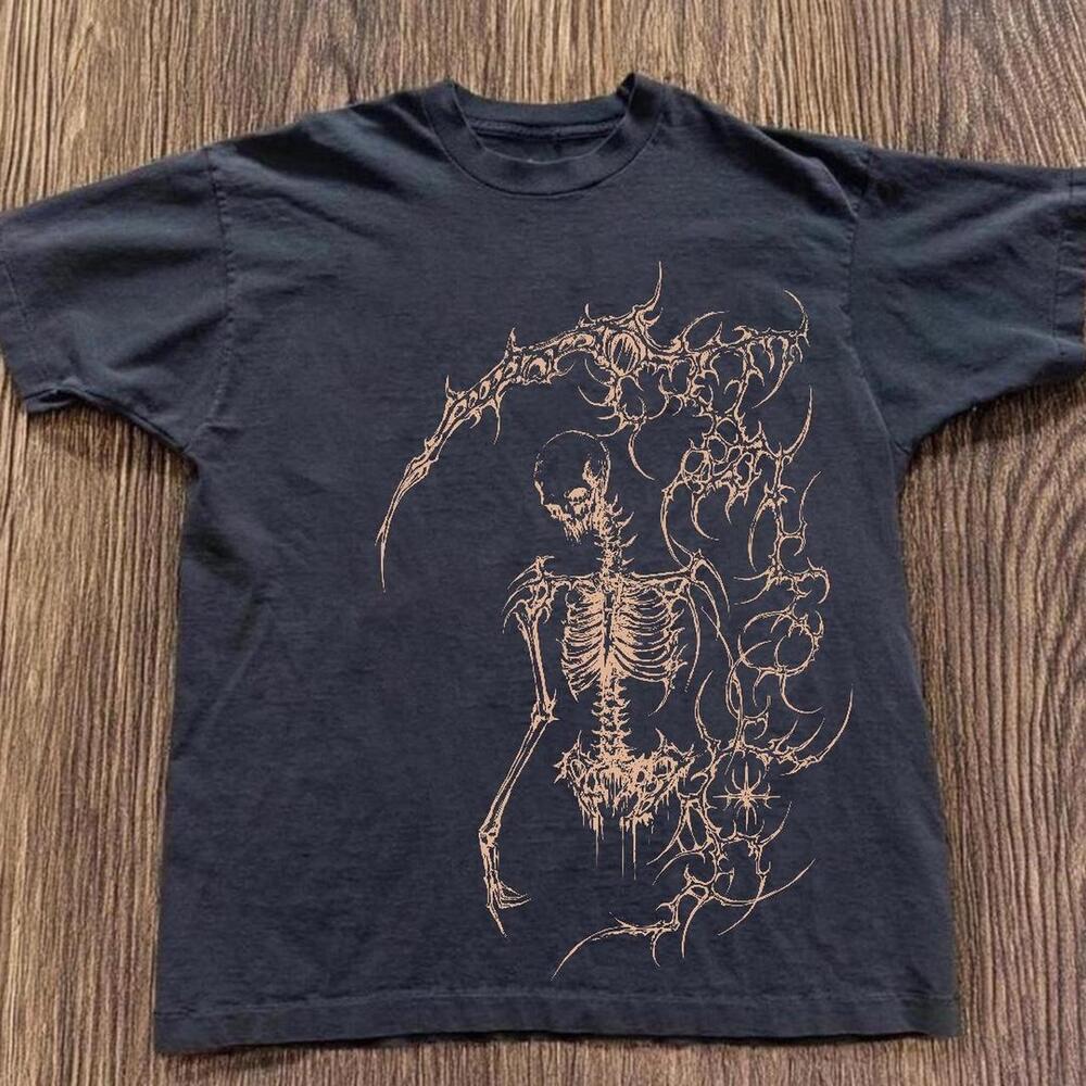 Gildan Men Black T-Shirt, Black Skeleton Scythe Graphic Tee
